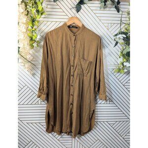 ZARA Women's Shirt Dress Modal Burnt Mustard Button Up Long Sleeve Size Medium